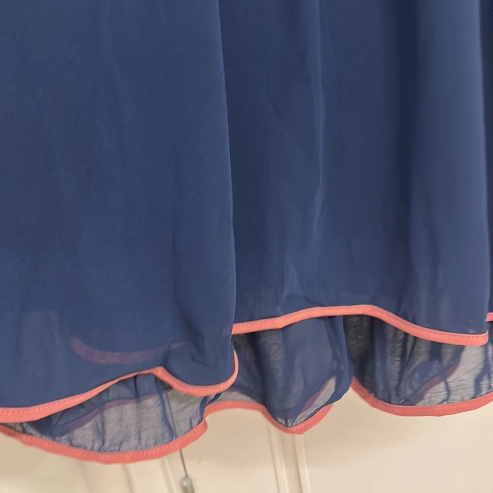 NWT Dress in Blue & Pink with lining, stretch, double frill, belt! Size UK M/L - Picture 11 of 14